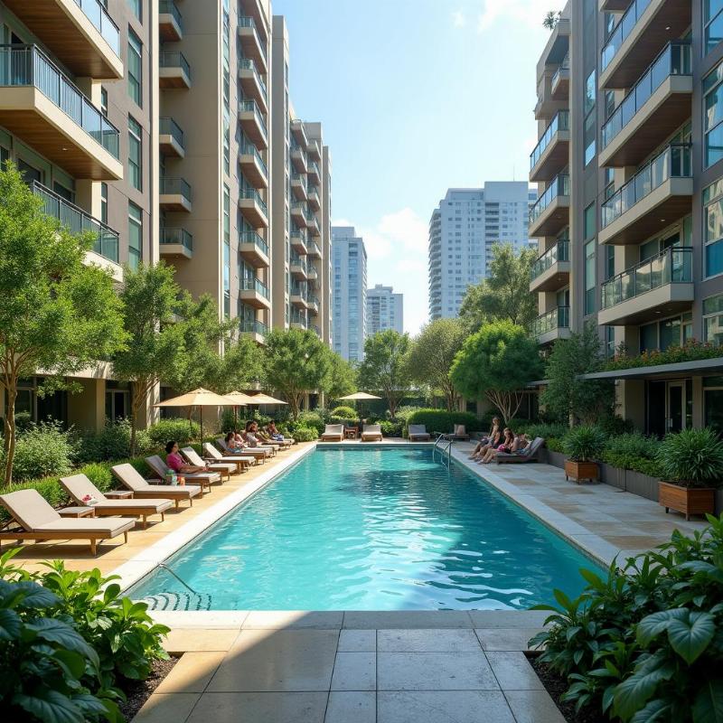 Toàn cảnh tiện ích nội khu, hồ bơi, công viên căn hộ Sunrise CityView Thủ Đức